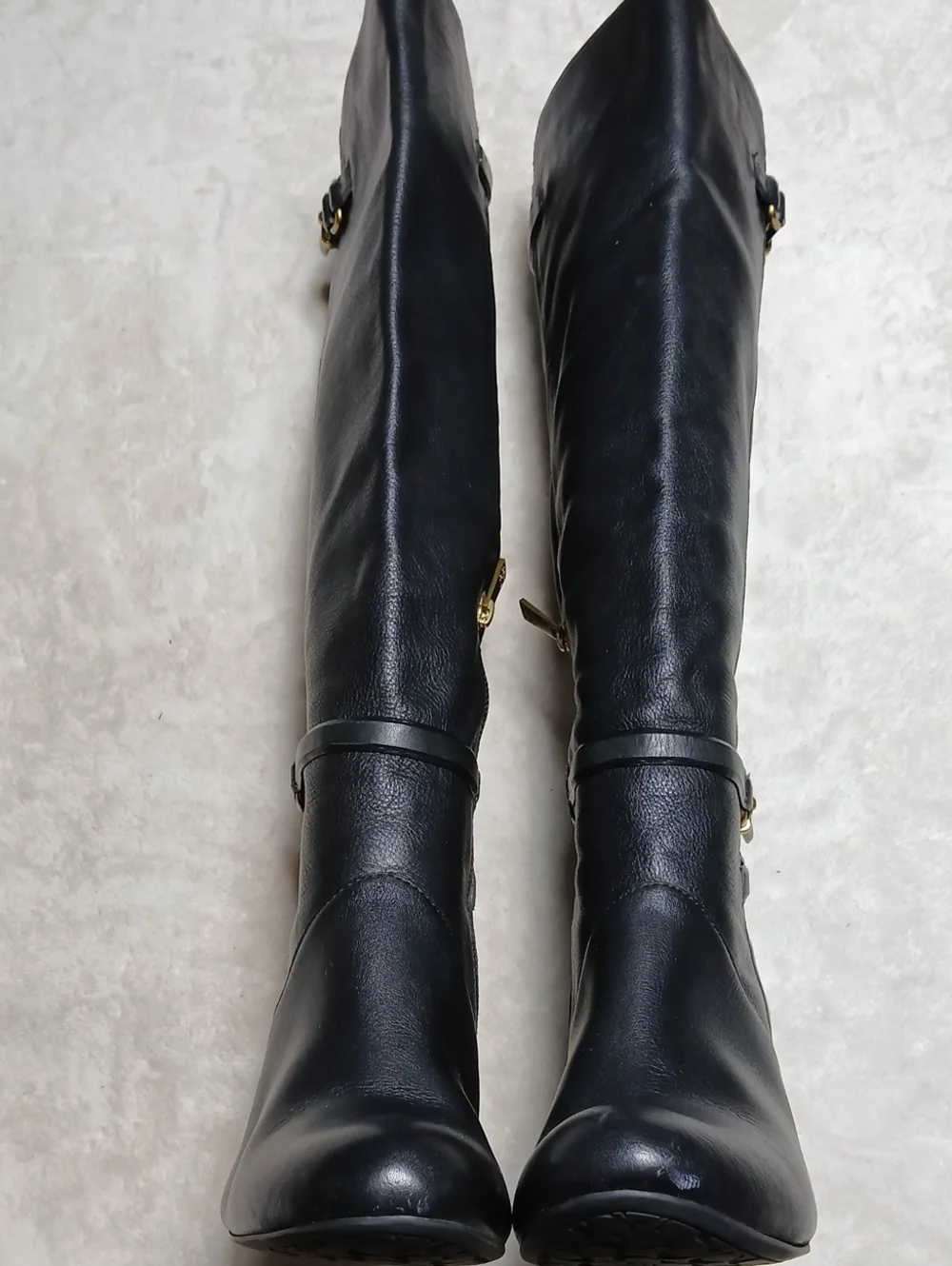Coach Adair Tall Wedge Black Leather Boots,  Buckles Details Size 10B